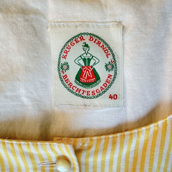 Kruger Dirndl Dress Size 40 US 12 Yellow Stripe Puff Sleeve Milkmaid Octoberfest - Picture 3 of 15